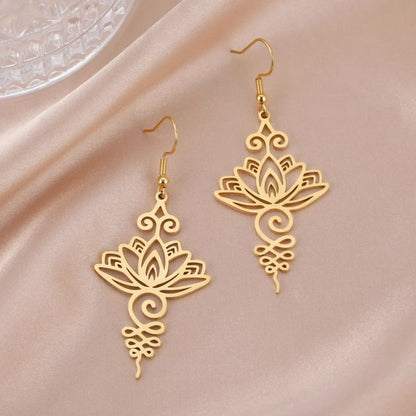 Stainless Steel Unalome Pendant Necklace | Yoga Jewelry with Lotus Flower