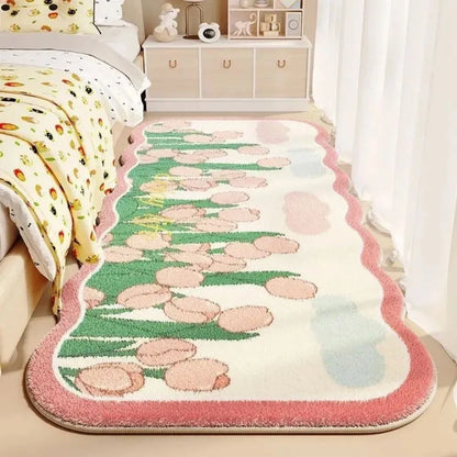Alfombra de cachemir sintético VIKAMA, alfombrilla antideslizante engrosada, absorbente y resistente a las manchas para uso en el hogar y junto a la cama