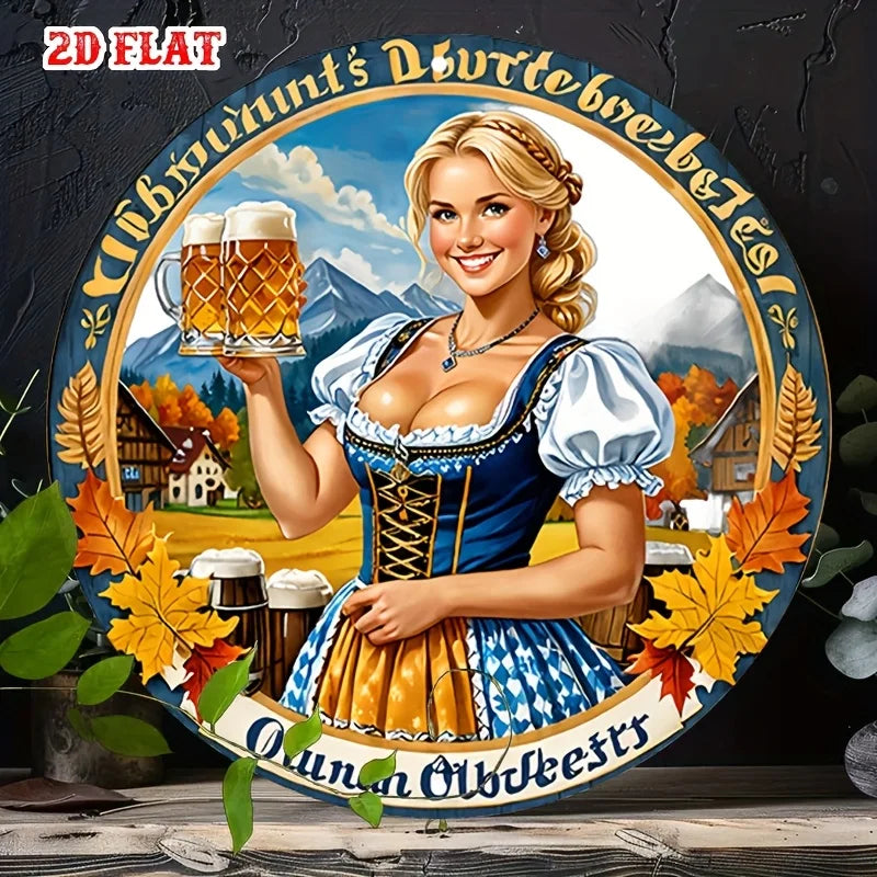 Panneau en tôle métallique en aluminium plat 2D 1 pièce, blond, panneau rond rétro en aluminium, panneau rond vintage en aluminium – Art mural en métal rustique pour bière