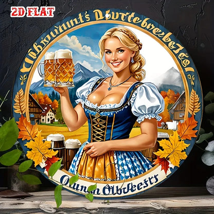 Panneau en tôle métallique en aluminium plat 2D 1 pièce, blond, panneau rond rétro en aluminium, panneau rond vintage en aluminium – Art mural en métal rustique pour bière