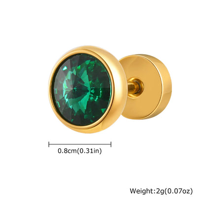 8mm Stainless Steel Screw Back Earrings for Men | Faceted Zircon Studs