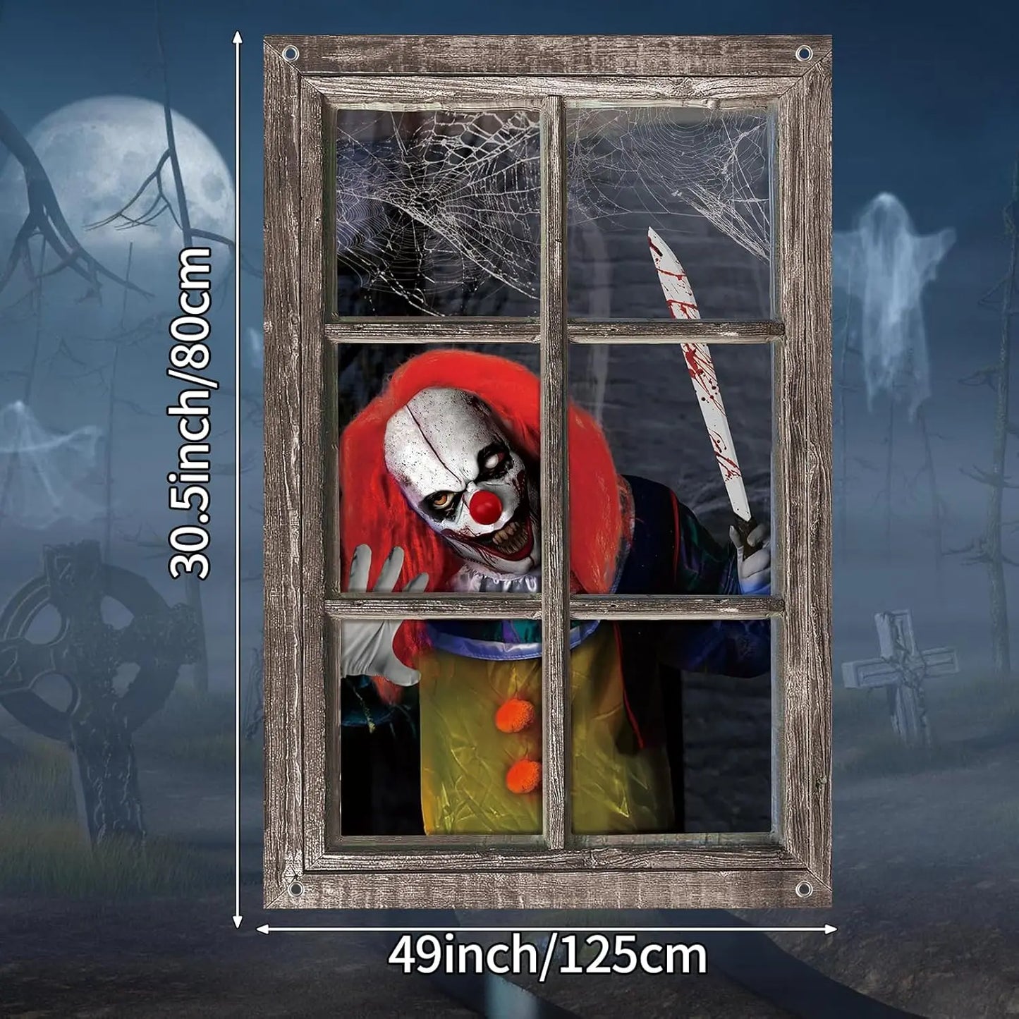 Scary Clown Window Clings | Washable Window Decor for Halloween