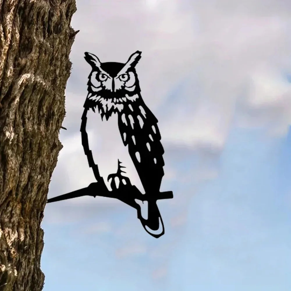 Décoration de jardin en métal - Silhouette de corbeau et de hibou en acier, sculpture artistique, décoration de jardin extérieure résistante aux intempéries