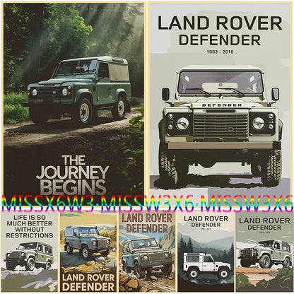 L-and-R-over Defender 90 Offroad Poster Classic Retro Automotive Poster Canvas Prints Classic Off-road Vehicle Aesthetic Print
