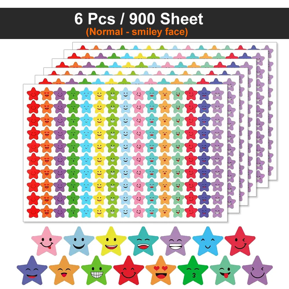Happy Face Stars Reward Sticker Pack | 450-3000 Sheets for DIY Decor