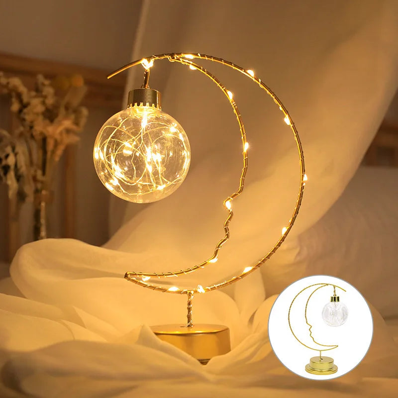 Moon Star LED Night Light Heart Iron Decor Indoor Lamp Gift Bedroom Ornament