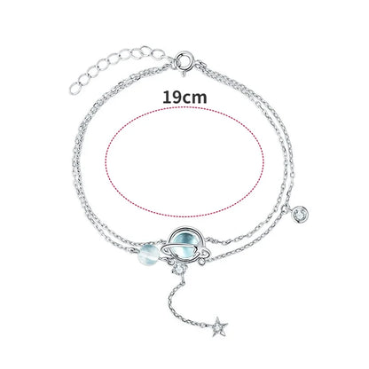 Aquamarine Crystal Encrusted Sterling Silver Bracelet | Double Layer Charm Bracelet