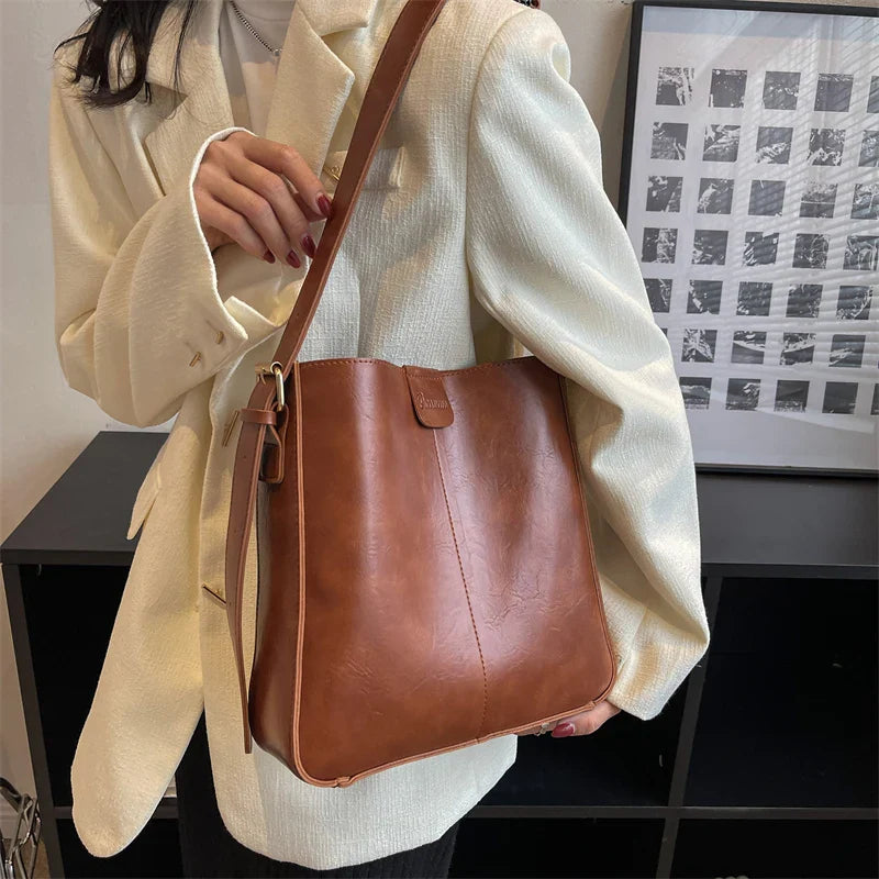 Bolso de hombro retro MOODS para mujer, con correa ancha, de piel sintética suave, bandoleras con monedero pequeño, gran capacidad, para compras