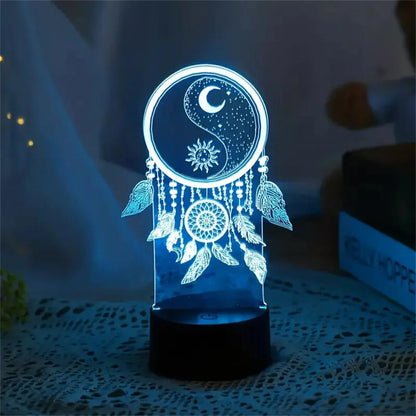 Dream Catcher 3D Night Light Optical Illusion Lamp 7-Color Touch Bedroom Decor