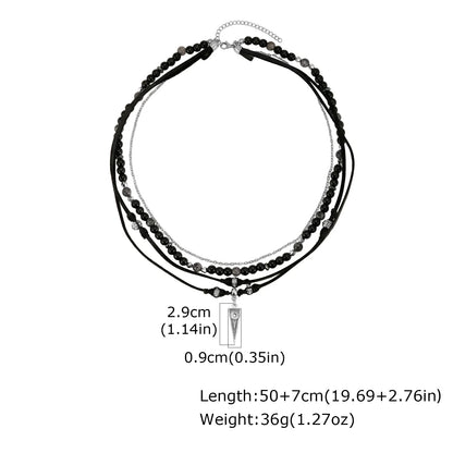 Multi-Layer Black Leather Necklace | Rock Punk Geometric Pendant for Men