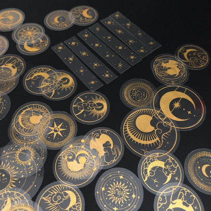 70 pcs Glitter Gold PET Adhesive Stickers | Waterproof Transparent Label Set