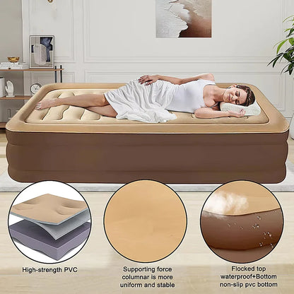 Gray 2-Person Inflatable Air Mattress 48cm High Folding Bed for Camping Home