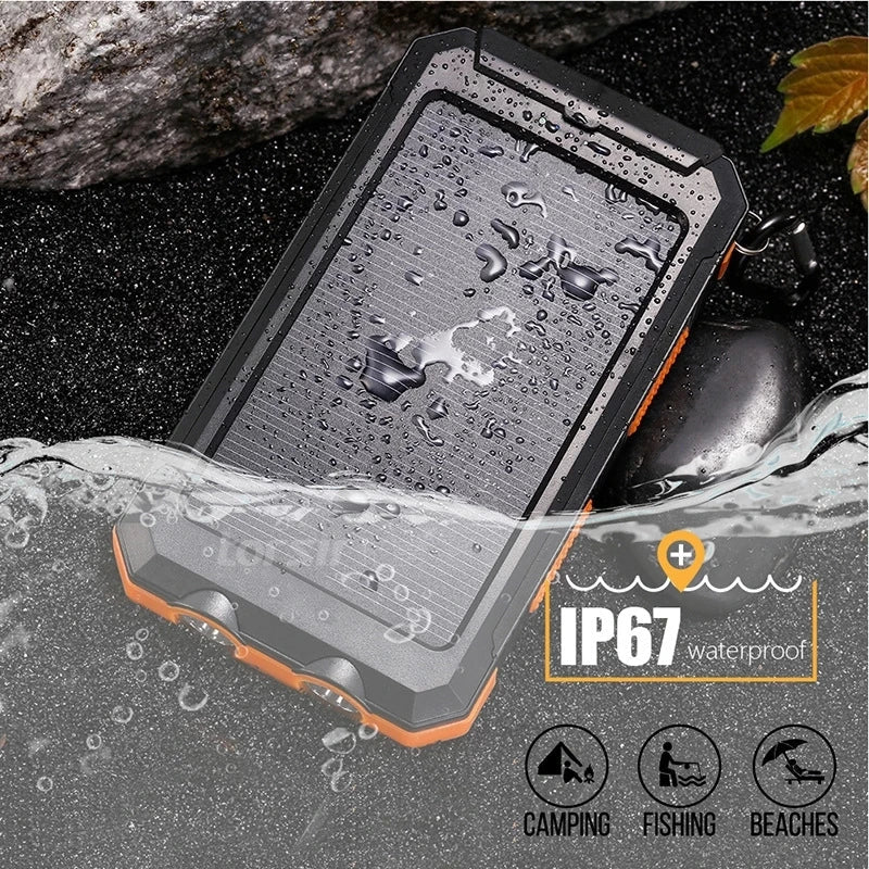 Solar Power Bank 20000mAh Portable Charger External Battery LED Light for Phones