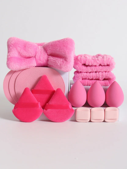 15Pcs Multi-Colored Fluffy Headband and Makeup Sponge Set | Sweet Style Beauty Kit