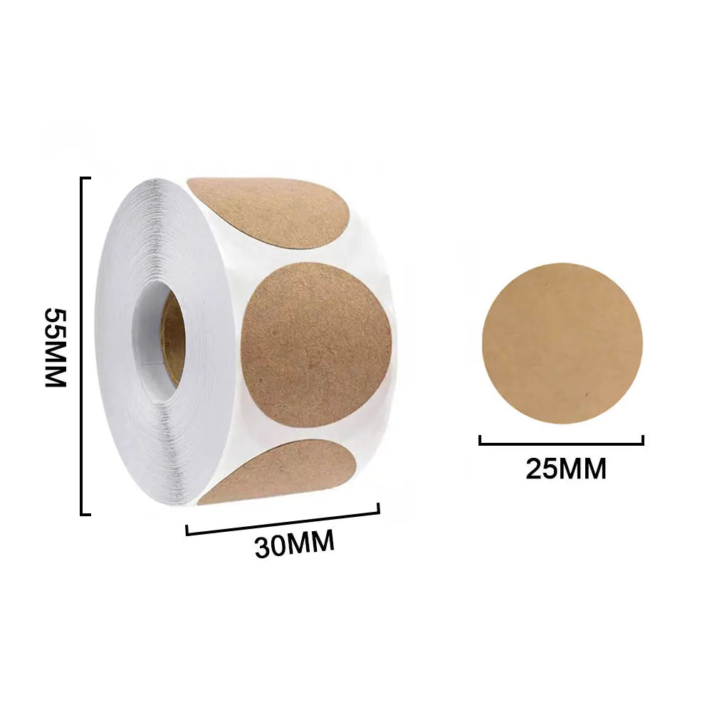 Kraft Self-Adhesive Label Paper Stickers | 500pcs Round Roll for Organization