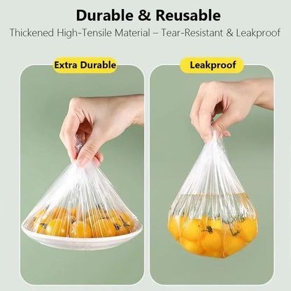 Kitchen Elastic Food Covers | 100 Pack Reusable Plastic Wrap for Bowls and Plates
