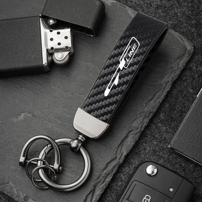 Carbon Fiber Style Keychain for KIA Models | Microfiber Leather Key Ring