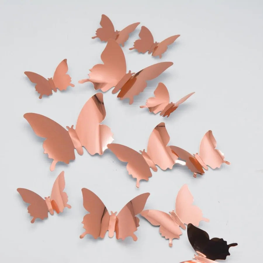 12pcs Modern 3D Mirror Acrylic Butterfly Wall Stickers | DIY Home Decoration Set