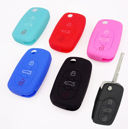 XUKEY Silicone Car Key Fob Cover Case | 3 Button Flip Remote Holder for Audi A2 A3 S3 A4 S4 A6 S6 RS6 A8 TT Allroad