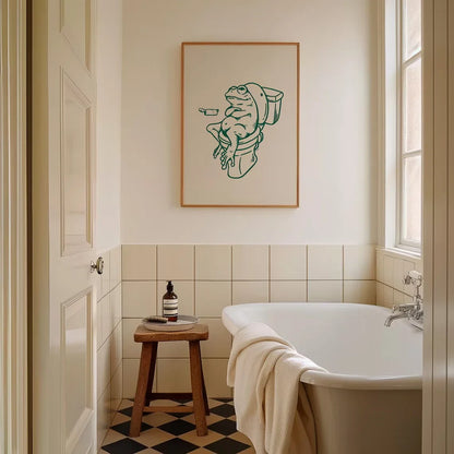 Frog On Toilet Green Retro Wall Art Prints Canvas Painting Poster Picture For Living Bedroom Kids Room Home Decor