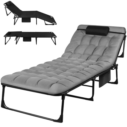 Portable Folding Camping Cot Adjustable Reclining Lounge Chair with Pillow