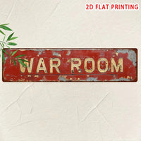 Plaque métallique décorative vintage « Retro War Room » – 10x40 cm, 2D, décor fantaisie plat, art mural pour bar, garage, ferme