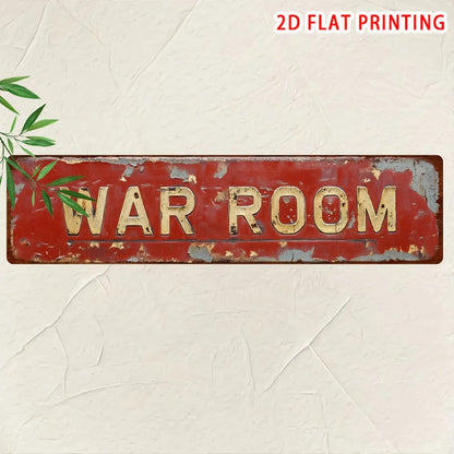 Plaque métallique décorative vintage « Retro War Room » – 10x40 cm, 2D, décor fantaisie plat, art mural pour bar, garage, ferme