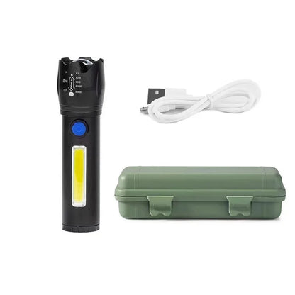 Mini XPE COB LED Flashlight | Rechargeable Dual Light Source for Hiking Camping Fishing