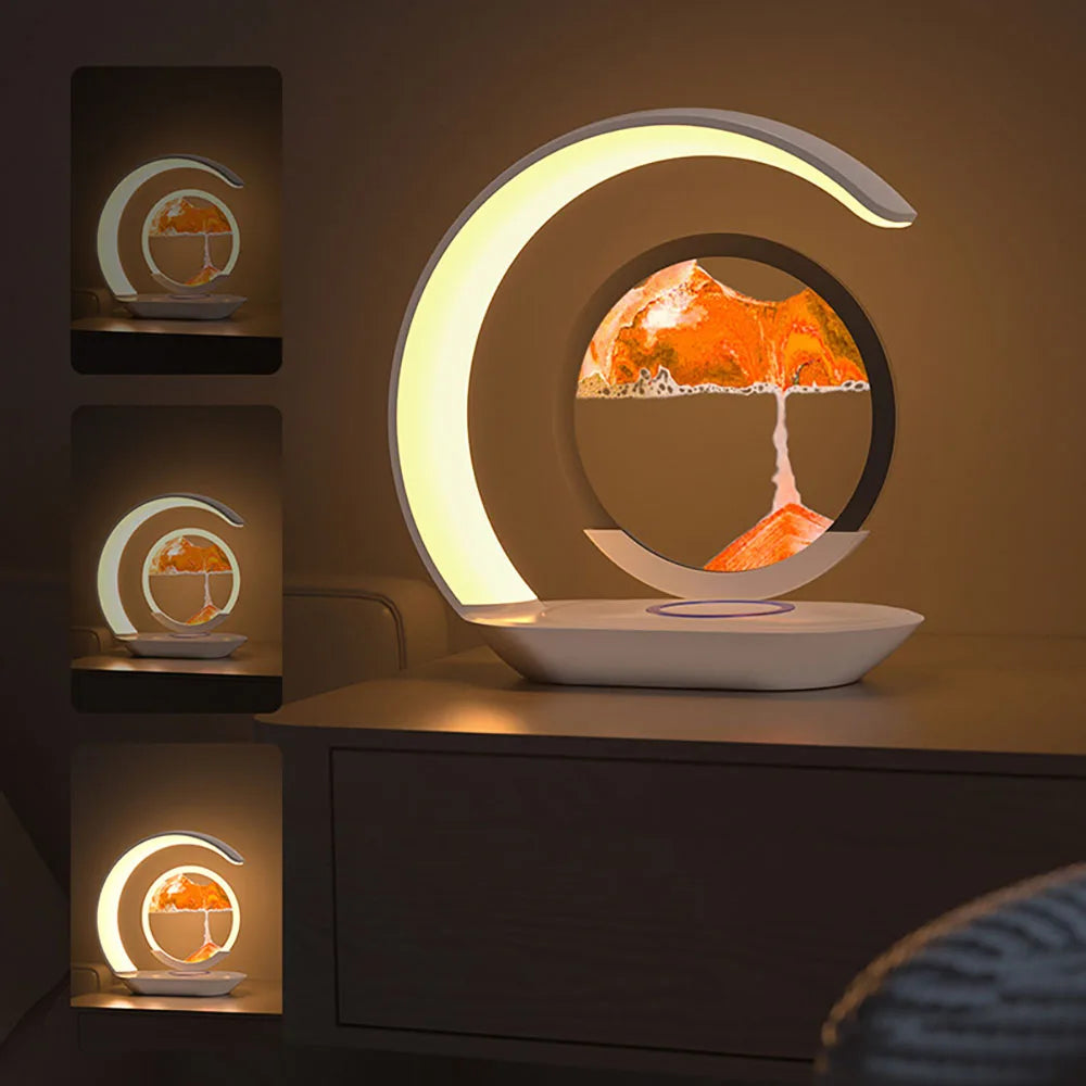 Quicksand Table Lamp USB Wireless Charging 3D Hourglass Desk Night Light