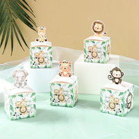 24PCS Jungle Safari Animals Candy Boxes Birthday Party Decoration Kids Gift Packaging Box Wild One Baby Shower Gifts Box Bag
