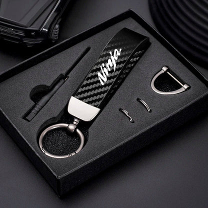 Kawasaki Carbon Fiber Keychain | Microfiber Leather Key Ring for Z400 Z900 Z800 Z750 Z1000 Z650 Z300 ZX10R ZX6R ER6N