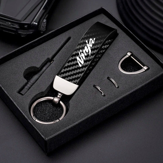 Kawasaki Carbon Fiber Keychain | Microfiber Leather Key Ring for Z400 Z900 Z800 Z750 Z1000 Z650 Z300 ZX10R ZX6R ER6N
