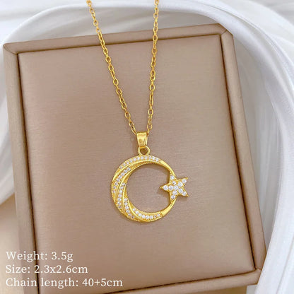 Stainless Steel Crescent Moon Pendant Necklace | Vintage Gold Choker Jewelry for Women