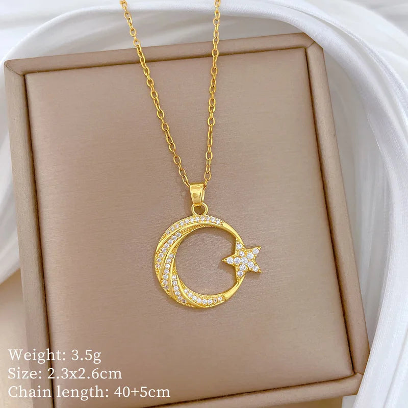 Crescent Moon Pendant Necklace | Vintage Stainless Steel Choker for Women