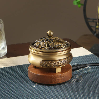 Brûleur d'encens électronique 220 V en bronze, diffuseur d'huiles essentielles, avec minuterie et température réglables pour bois de santal et oud.