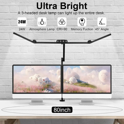 Led Desk Lamp with Clamp Architect Desk Lamp for Home Office 24W Ultra Bright Auto Dimming PC Light Stepless Dimming Table Light