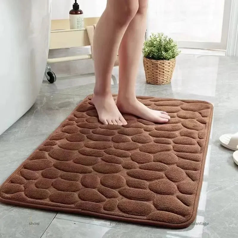 Cobblestone 3D Bath Mat | Non Slip Absorbent Quick Dry Bathroom Rug