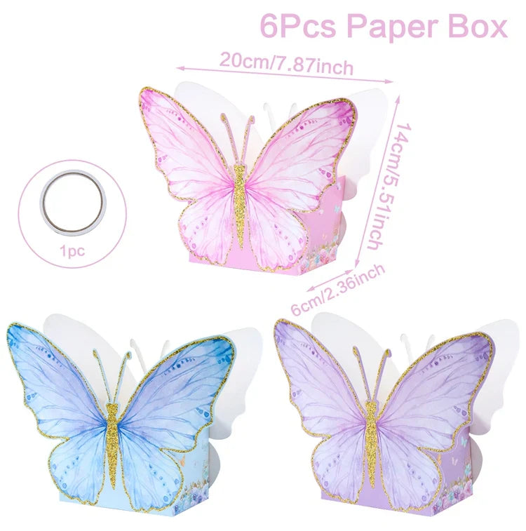 Vaisselle jetable Papillon Violet Serviette Papillon Décoration de Fête d'Anniversaire Fille Baby Shower Baptême Révélation de Genre Fournitures