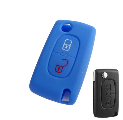 XUKEY Silicone Key Cover Case Fob Holder for Citroen Peugeot Cars | 2/3 Button Flip Key Protector