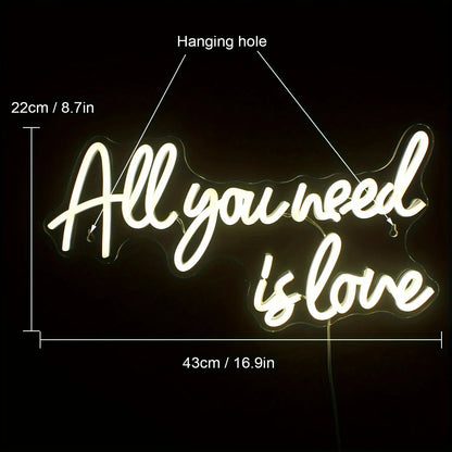 Enseigne au néon "All You Need Is Love" LED Décoration murale lumineuse au néon pour chambre, fête, anniversaire, mariage, cadeau pour ami, alimenté par USB