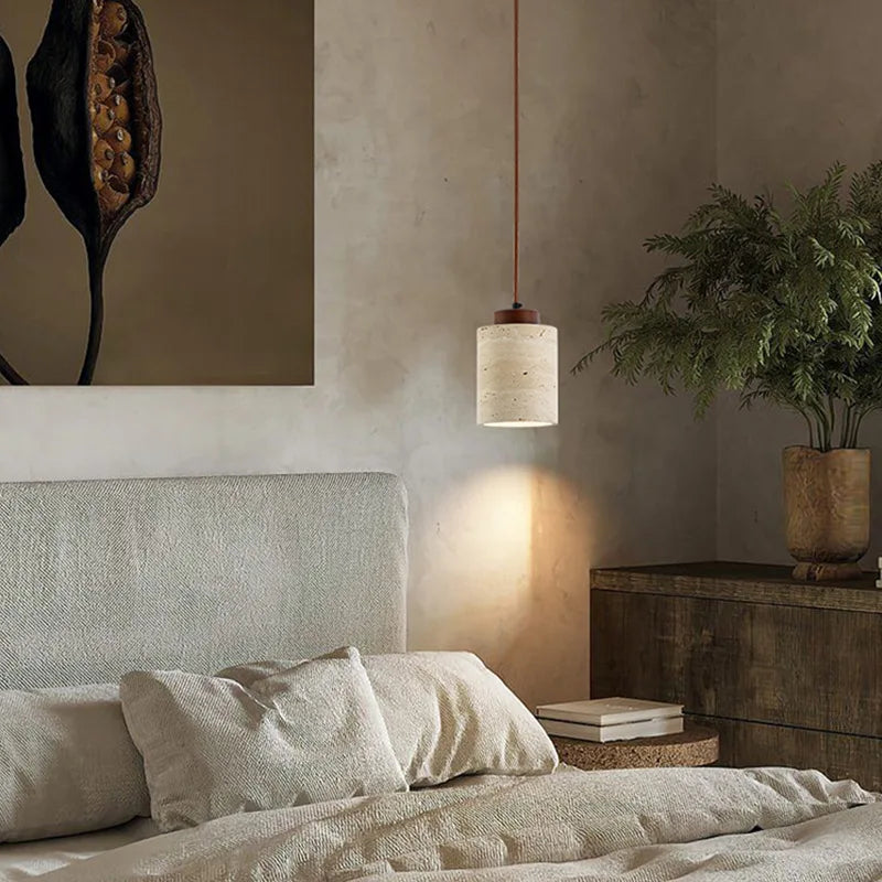 Japanese Wabi Sabi Stone Pendant Light – Modern Bedside Hanging Lamp for Bedroom