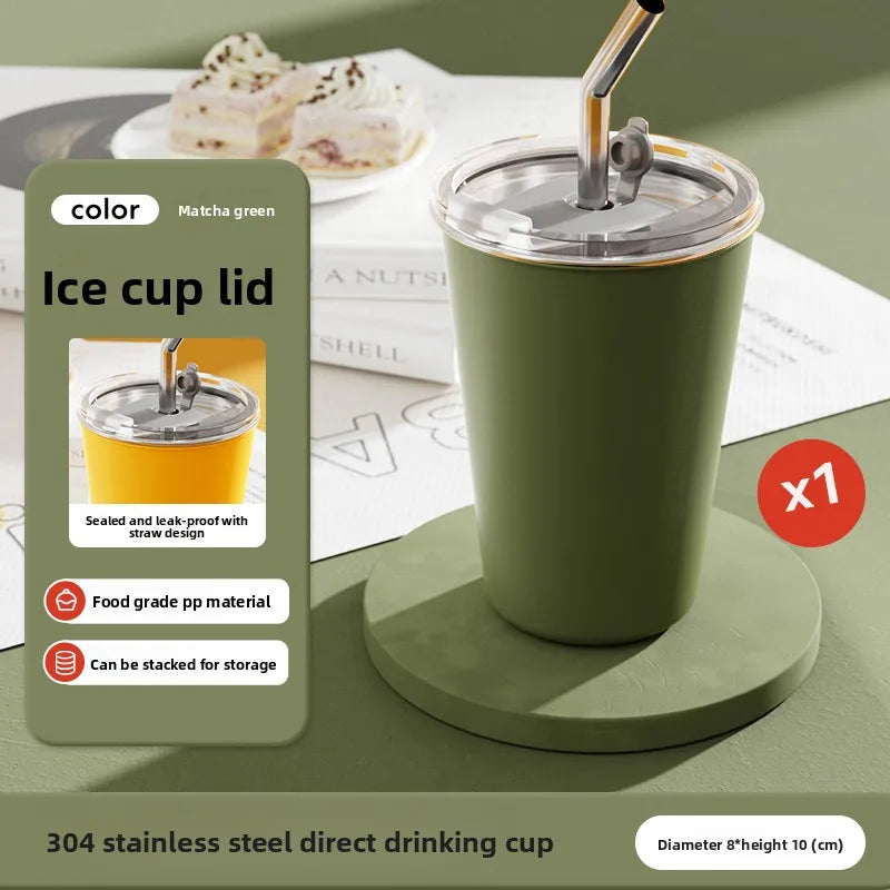 Gobelet à glace en acier inoxydable 304, 6 options de couleur, tasse à café, anti-fuite, double usage, boisson directe et paille, qualité alimentaire, empilable