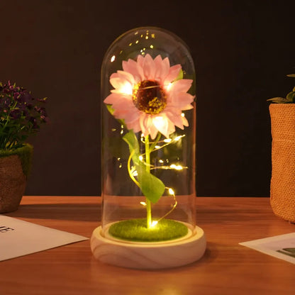 Lampe Dôme LED Tournesol Fleur Artificielle Cadeau pour Maman Grand-mère Décoration Maison