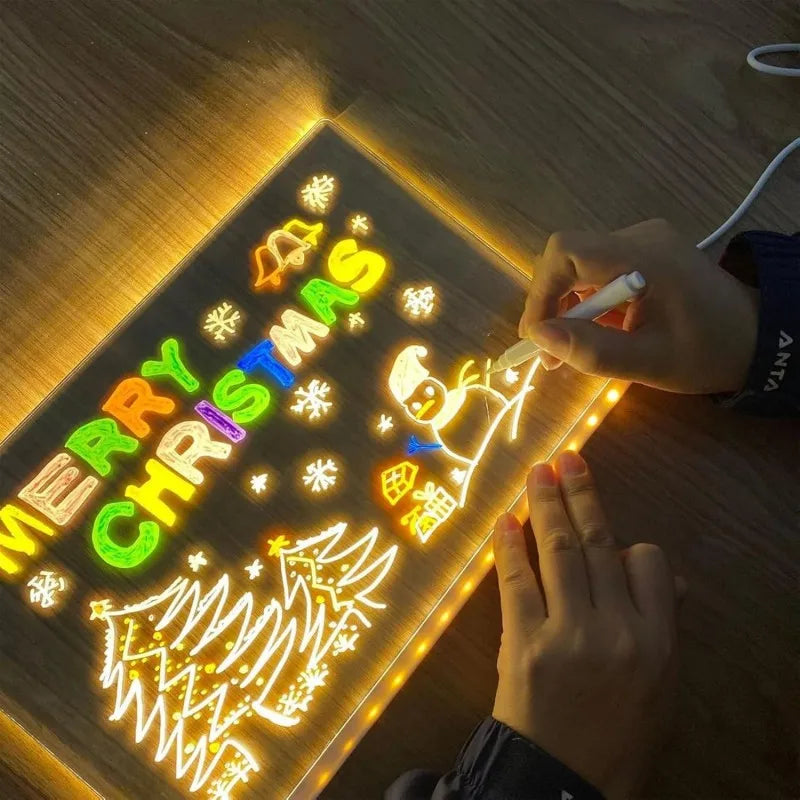 LED Message Board for Kids – Colorful DIY Acrylic Drawing Board with 7 Pens