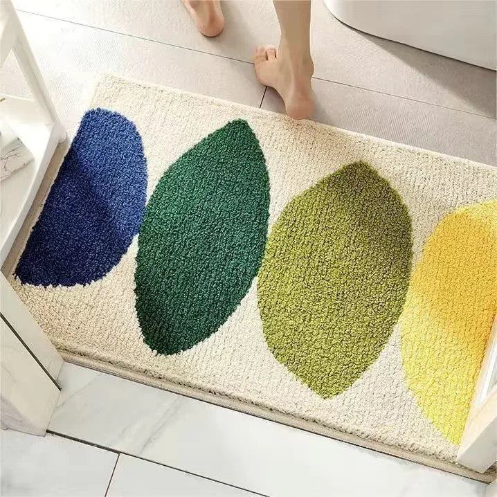 VIKAMA | Tapis en imitation cachemire à motif floral frais - Antidérapant, Tapis de bain absorbant/Paillasson de salon/Tapis de sol polyvalent