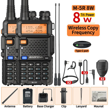 8W Multi Band Walkie Talkie Long Range Two Way Radio USB C Handheld