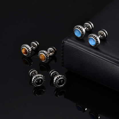 Men's Tiger Eye Stone Stud Earrings | Natural Gemstone Punk Earrings for Men