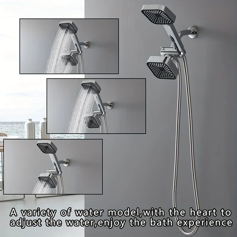 High-Flow 2-in-1 Handheld & Rain Shower Head Set Square Wall-Mounted Bathroom