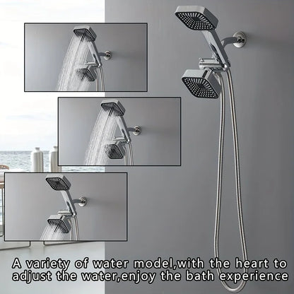 High-Flow 2-in-1 Handheld & Rain Shower Head Set Square Wall-Mounted Bathroom