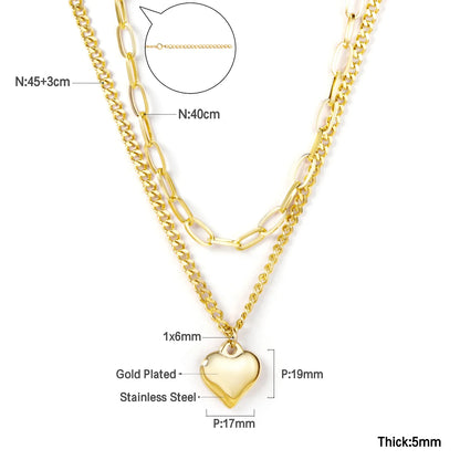 ASONSTEEL Romantic Heart Pendant Necklace | Gold Stainless Steel Choker for Women Gift